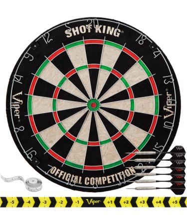 Viper by GLD Products Shot King Regulation Bristle Steel Tip Dartboard Set with Bullseye Metal Radial Spider Wire Compressed Sisal Board with Rotating Number Ring Includes 6 Darts Black