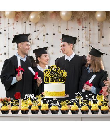 49pcs Graduation Decorations Class Of 2024 Cupcake Toppers Of Graduation Decorations 2024 Graduation Party Decorations Gold And Black Cupcake Toppers Picks Graduation Party Decorations - Buy Online on GoSupps.com
