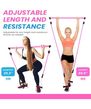 Multipurpose Yoga Pilates Bar Set with Resistance Bands & Jump Rope | Travel-Friendly Home Gym Equipment for All Heights | Complete Body Fitness Workout in Pink - Buy Online on GoSupps.com