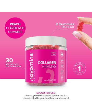 Novomins Sugar-Free Marine Collagen Gummies with Biotin, Vitamin C & Hyaluronic Acid - Type 1 Hydrolyzed Collagen - Buy Online on GoSupps.com
