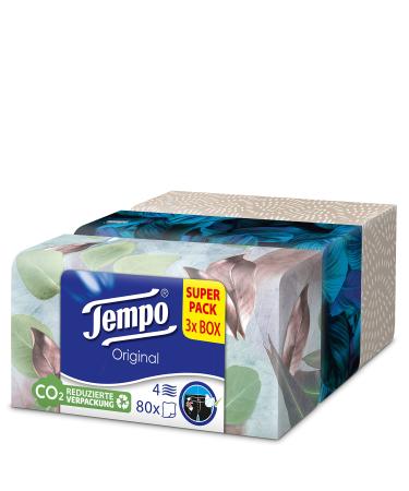 Tempo handkerchiefs Original trio box 4-layer tempos in a practical towel box with great design 3 x 80 towels (240 towels) 240 pieces (1 Pack)