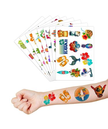 Hawaiian Luau Temporary Tattoo Stickers - 8 Sheets, 96 PCS - Summer Beach Party Decorations & Favors for Kids - Carnival & Christmas Gifts - Buy Online on GoSupps.com