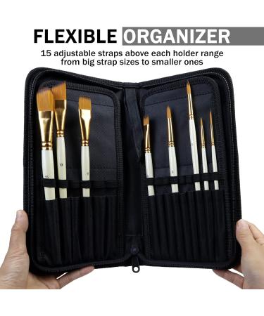 DUGATO Premium Black Canvas Paint Brush Holder - Organizer Case for 15 Oil Acrylic Watercolor Paintbrushes - Artist Carrying Bag with Pop-Up Flaps - Buy Online on GoSupps.com