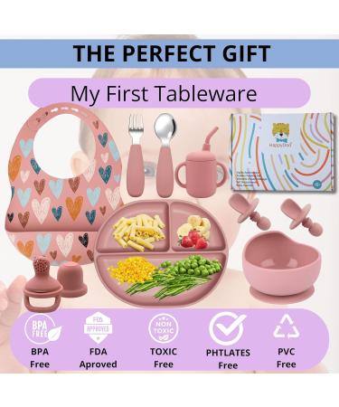 Happydoo Baby Dishes Set | 12-Piece Suction Cup Baby Plate Set | BPA Free Tableware | Perfect Baby Gift in Strong Pink Gift Box - Buy Online on GoSupps.com