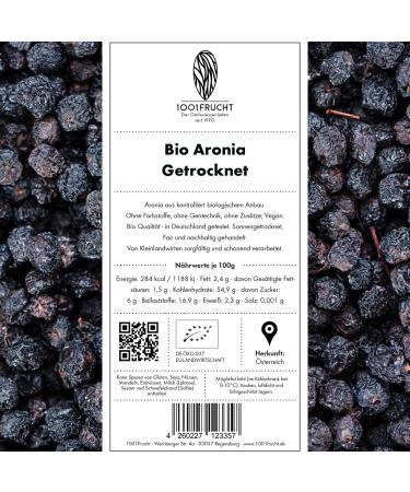  1001 Frucht 1001 Frucht Organic Dried Aronia Berries 250g | Untreated fruity dried fruit from controlled non-GMO cultivation vegan | Unsweetened Austrian Aronia Berries no additives - Buy Online on GoSupps.com