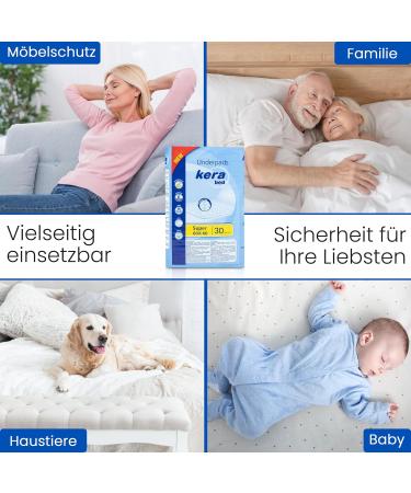 KERA Suction Incontinence Bed Pad - 30 Disposable Medical Pads 60x60cm | Waterproof & Comfort Cotton Feel | 1200ml Absorbency - Buy Online on GoSupps.com