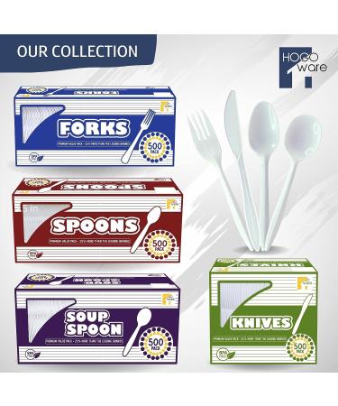 HOGOWARE 500 White Plastic Spoons - Medium Weight Disposable Cutlery for Take-Out, Parties, Picnics & Events - Buy Online on GoSupps.com