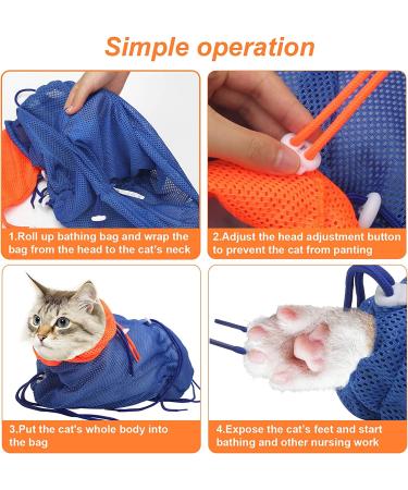 Catcan Breathable Mesh Cat Bathing Bag - Anti-Scratch & Adjustable Grooming Bag for Nail Trimming - Blue-Orange - Buy Online on GoSupps.com