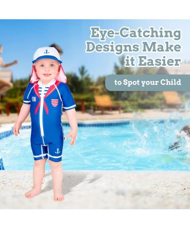 Juicy Bumbles Sailor Baby Swimsuit | One Piece Short Sleeve Toddler Swimming Costume | Boys Girls 6M-5Y - Buy Online on GoSupps.com