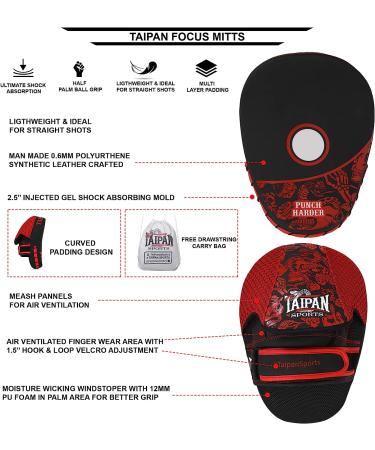 Taipan Sports Boxing Mitts for Muay Thai, Kickboxing, MMA Training - Red | Kids, Men & Women - with Drawstring Bag (Pair) - Buy Online on GoSupps.com
