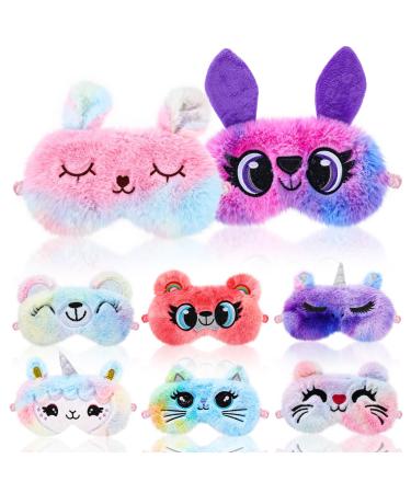 8 Pcs Sleep Mask for Kids Unicorn Sleeping Mask Plush Sleeping Eye Cover Kids Cats Eye Mask Plush Blindfold for Girls Boys and Adults Home Travel Office