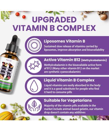 Liposomal Vitamin B Complex High-Dose Drops - 60ml | Vegan No Additives Supports Nervous & Immune System | 5-Pack - Buy Online on GoSupps.com