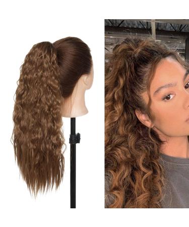 Long Curly Drawstring Ponytail Clip in Wavy Natural Ponytail Hair Extension Hairpieces for Black Women 18 Inches Light Brown