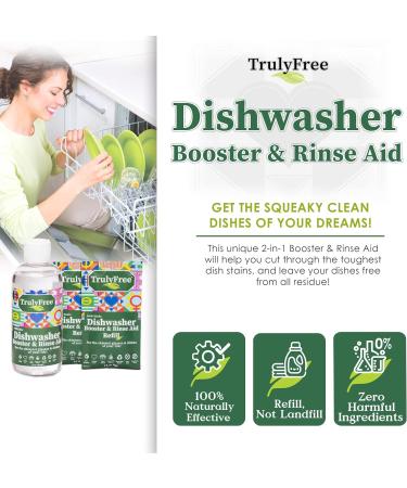 Truly Free Natural Dishwasher Booster & Rinse Aid | Non-Toxic Formula for Tough Stains & Water Spots | Reusable Bottle & Refill Starter Kit - Buy Online on GoSupps.com