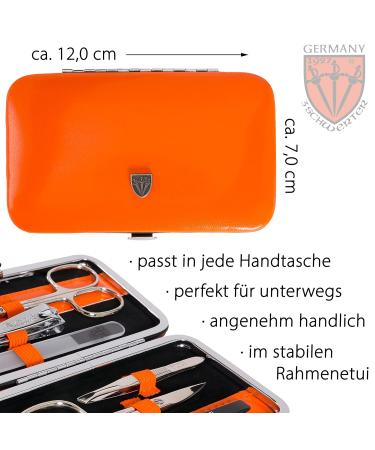 Three Swords Germany Manicure Set 'Genova' | 6-Pcs Nail Kit in Orange Artificial Leather Case | Includes Scissors Clippers Glass Nail Files & Tweezers - Buy Online on GoSupps.com