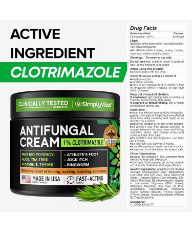 SimplyVital Antifungal Cream 1%, Made in USA - Fast Acting Relief for Jock Itch, Ringworm & Athlete's Foot - 2 oz - Buy Online on GoSupps.com