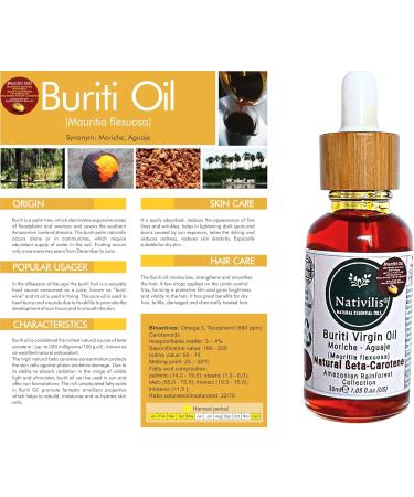 Nativilis Amazonian Buriti Oil (Mauritia flexuosa) Moriche Aguaje Richest source Beta-Carotene Vitamin A 20X More than Carrots emollient rebuild moisturize re-hydrate skin cells - Copaiba - Buy Online on GoSupps.com