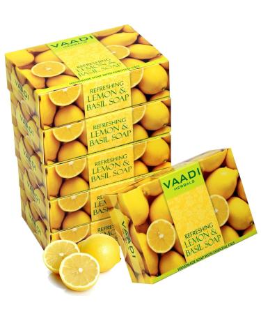 Vaadi Herbals Refreshing Lemon & Basil Soap - 6 Pack (75g Each) | Natural Herbal Cleanser for All Skin Types | International Shipping Available - Buy Online on GoSupps.com