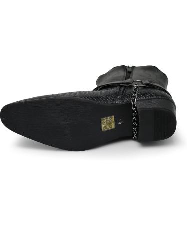 Alberto Fellini Men's Crocodile Prints Cowboy Boots with Side Zipper & Belt Buckle - Black 10.5 - Buy Online on GoSupps.com