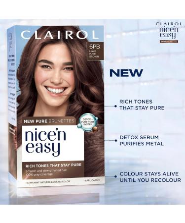 Clairol Nice n Easy Pure Brunettes Hair Colour | Pure and Rich Brown Tones | Smooth Natural Hair Colour | With Pre-Colour Serum | 100% Grey Coverage | 6.5PB Lightest Latte Brown| Permanent Hair Dye - Buy Online on GoSupps.com