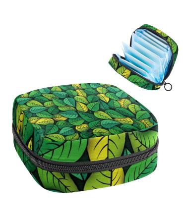 Women's bonds Storage pockets Stillpad holder green yellow leaves seamless pattern portable period kit pocket feminine product bag for women girls color2