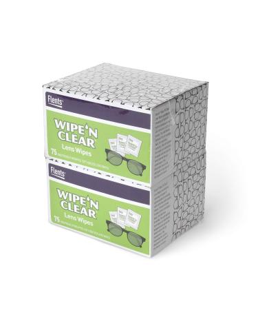 Flents Wipe'N Clear Lens Wipes Anti Streak Fast Drying, White, 150 Count, Made in the USA 75 Count (Pack of 2)
