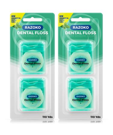 Coconut Oil Dental Floss Expanding Dental Floss Suitable for Wide Spaces (55 Yards, 4 Count) - Mint Flavor