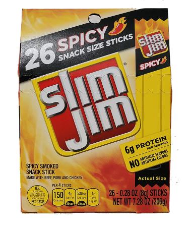 Slim Jim Spicy Flavor, .28 Oz. 26-Count, 7.28 Oz. (Pack of 1) 7.28 Ounce (Pack of 1)