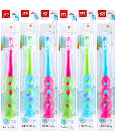 Farber Baby Kids Toothbrushes Set - Childrens Toothbrush 6 Pack with Extra Soft Bristles and Easy Grip Handles - Includes 6 Travel Covers (Pink, Blue, Green) - Buy Online on GoSupps.com