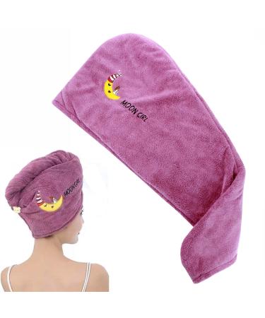 ROMASA Hair Drying Towel Upgrade Thickening Microfiber Hair Towel Wrap with Buttons Super Absorbent Twist Turban Shower Gift for Kids and Women (1PC-Double Layer Thickening) (Purple)