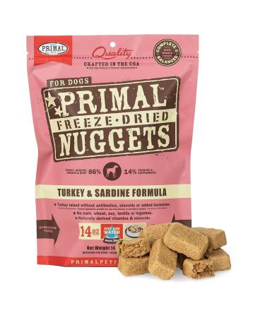 Primal Freeze Dried Dog Food Nuggets, Turkey & Sardine Formula (5.5 & 14 oz) - Crafted in The USA, Grain Free Raw Dog Food Turkey & Sardine Formula 14 Ounce (Pack of 1)