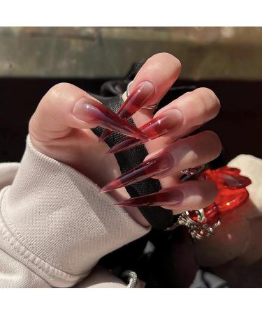 Buy BABALAL Long Stiletto Press on Nails - Red Gradient Acrylic Fake Nails | 24Pcs Goth Almond Manicure for Women & Girls - Buy Online on GoSupps.com