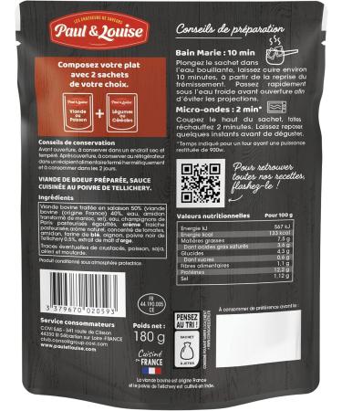 Paul & Louise Envie Du Jour - Sliced Beef with Tellicherry Pepper 180g - Microwaveable sachet - Ready in 2 min - To combine - Buy Online on GoSupps.com