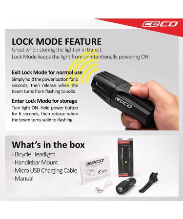 CECO-USA 600 Lumen USB Rechargeable Bike Light | Waterproof & Impact Resistant | Super Bright Model F600 Headlight for Cyclists - Buy Online on GoSupps.com