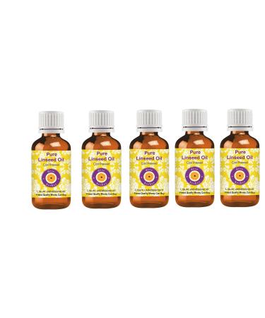 Dev Herbes Pure linseed oil (linum usitatissi) natural therapeutic quality cold -pressed (pack of five) 100ml x 5 (16.9 oz) 100 ml (5 -pack)
