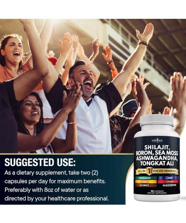 Shilajit Supplement with Sea Moss Ashwagandha Tongkat Ali Boron Magnesium - Fulvic Acid Capsules for Men - 90 Count (Pack of 2) 180 Capsules (Pack of 2) - Buy Online on GoSupps.com