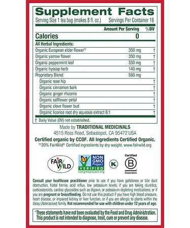 Traditional Medicinals Gypsy Cold Care Tea - 16 Caffeine-Free Wrapped Bags (0.99 oz) for Seasonal Relief - Buy Online on GoSupps.com