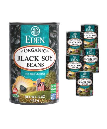 Eden Organic Black Soybeans, 15 oz Can (6-Pack), Complete Protein, No Salt Added, Non-GMO, Gluten Free, U.S. Grown, Heat and Serve, Macrobiotic, Soy Beans