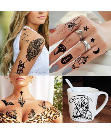 Halloween Temporary Tattoos - 52 Sheets for Kids and Adults | Scary 3D Skull, Skeleton, Ghost, Vampire, Bat, Pumpkin, Spider, Devil Designs - Buy Online on GoSupps.com