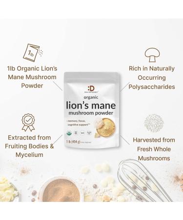 DEAL SUPPLEMENT Organic Lions Mane Mushroom Powder Supplement 1 500mg Per Serving 1lb Active Fruiting Body & Mycelium Extract Natural Brain Nootropic & Immune System Booster Non-GMO - Buy Online on GoSupps.com