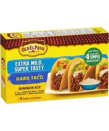 Old El Paso Extra Mild Super Tasty Hard Taco Dinner Kit Box Includes 10 Hard Taco Shells 2 Tomato Cooking Sauces and 1 Zesty Seasoning Mix Ready in 20 Minutes 330 Grams Package - Buy Online on GoSupps.com