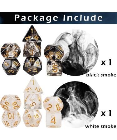 Transparent Resin Polyhedral 7-Die Dice Set for DnD, RPG, MTG - Smoke Black White - 2 Sets - Buy Online on GoSupps.com