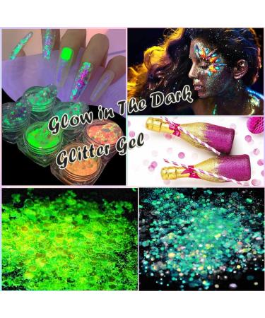 18 Colors Glow in The Dark Glitter Gel for Face, Body, Eye, Lip, Nail & Hair | UV Holographic, Self-Adhesive Luminous Glitter | Halloween & Christmas Party Makeup - Buy Online on GoSupps.com