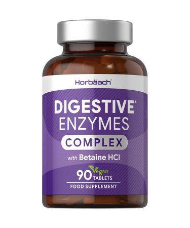 Digestive Enzyme Supplements with Betaine Hydrochloride | Providing Lactase and Protease | 90 Vegan Tablets | High Strength Complex | by Horbaach - Buy Online on GoSupps.com