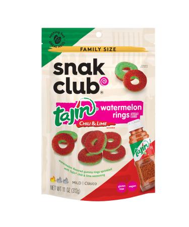 Snak Club Watermelon Rings Tajin Chili & Lime Seasoned Sweet and Spicy Gummy Candy Mild in Heat Bold in Flavor Low-Fat Vegan Gluten-Free Snack Family Size 11 Ounce