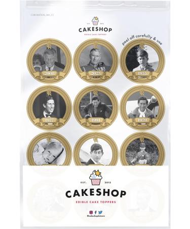 *3 for 2 offer* Cakeshop 24 x 4cm King Charles III 3rd Coronation Gold - 'Over the Years' Historic Photo Edible Cupcake Toppers Cake Decorations - Premium Wafer Precut Pre-Cut Wafer Toppers x 24 - Buy Online on GoSupps.com