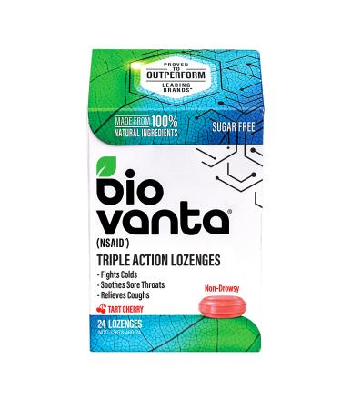 Biovanta Natural Ingredients Sugar-Free Lozenges for Cough Cold and Sore Throat 24 Tart Cherry Throat Lozenges