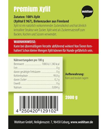 Wohltuer Xylitol - 100% Pure Birch Sugar from Finland (1 x 2 kg) - Corn-Free Sweetener - Buy Online on GoSupps.com