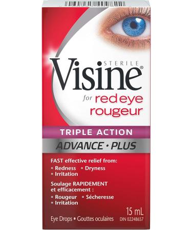 Visine Triple Action Eye Drops - Dry Eyes Red Eye  Strained Eyes Tired Eyes - 15 mL