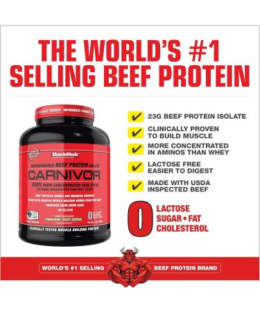 MuscleMeds Carnivor Beef Protein Isolate 0 Lactose 0 Sugar 0 Fat 0 Cholesterol Cinnamon Toast Cereal 4 Lb 56 Servings Cinnamon Toast 4 Pound (Pack of 1) - Buy Online on GoSupps.com